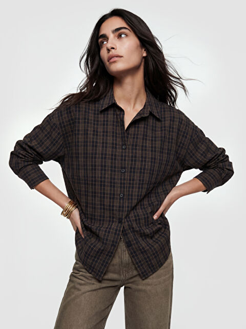 LCW Vision Ekose Oversize Kadın Gömlek