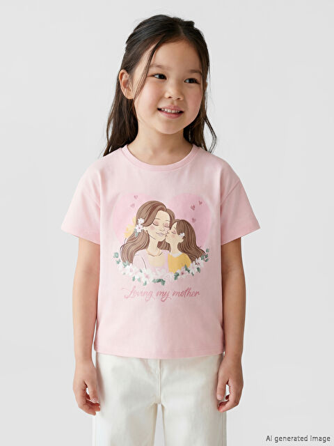 LCW Kids Bisiklet Yaka Baskılı Kız Çocuk Tişört