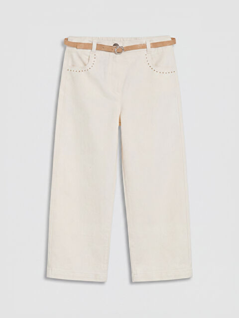 LCW Kids Kemerli Wide Leg Fit Kız Çocuk Pantolon