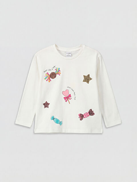 LCW Kids Bisiklet Yaka Baskılı Kız Çocuk Tişört - S6F369Z1-R9J