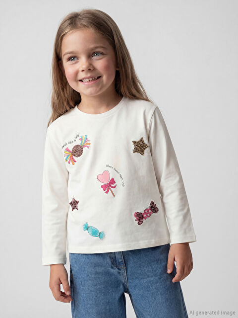 LCW Kids Bisiklet Yaka Baskılı Kız Çocuk Tişört