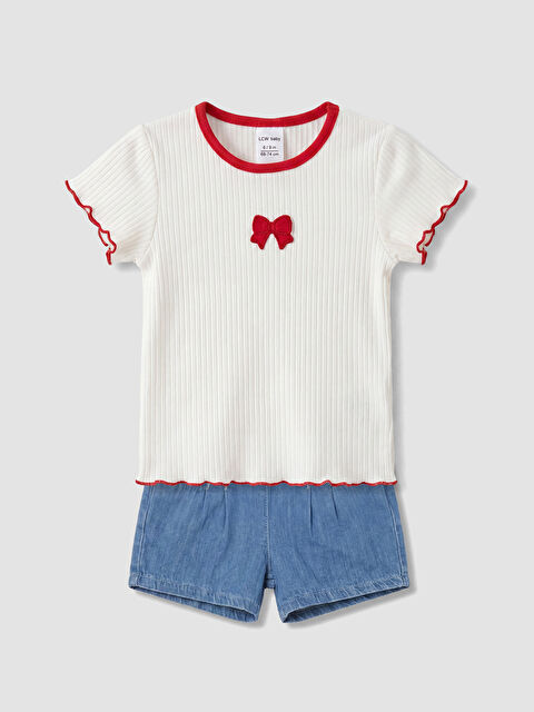 LCW baby Fiyonk Detaylı Kız Bebek Takım