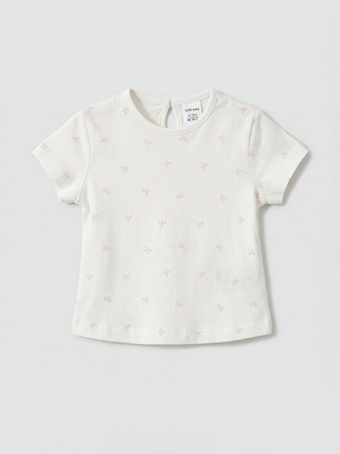 LCW baby Bisiklet Yaka Fiyonk Desenli Kız Bebek Tişört