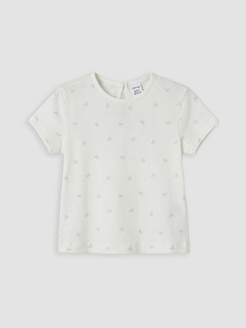 LCW baby Bisiklet Yaka Fiyonk Desenli Kız Bebek Tişört