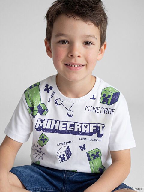 LCW Kids Bisiklet Yaka Minecraft Baskılı Erkek Çocuk Tişört