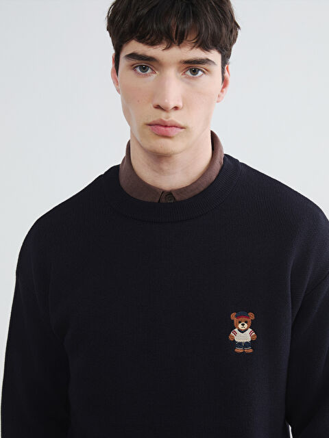 XSIDE Bisiklet Yaka Nakışlı Erkek Triko Kazak - S6C379Z8-J2Y