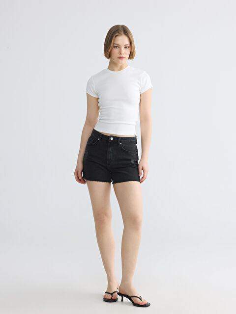 XSIDE Yüksek Bel Yırtık Detaylı Kadın Jean Şort