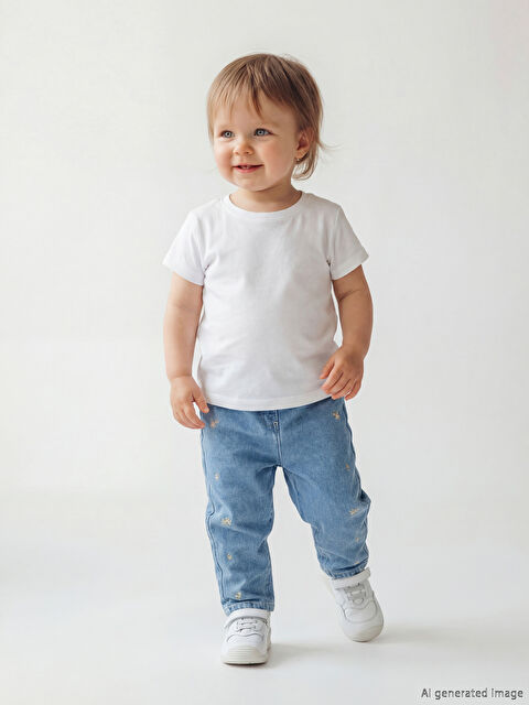 LCW baby Kız Bebek Nakışlı Jean Pantolon