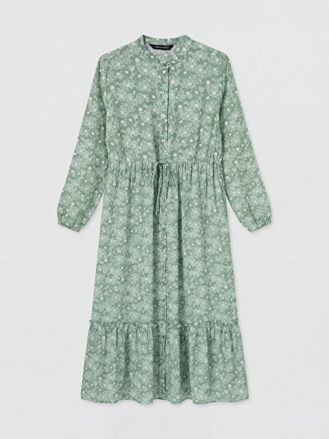 LCW Modest Hakim Yaka Desenli Belden Oturtmalı Elbise