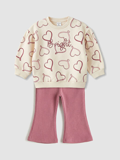 LCW baby Kalp Baskılı Kız Bebek Sweatshirt ve Eşofman Alt - S6B410Z1-LRB