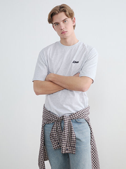 XSIDE Bisiklet Yaka Nakışlı Erkek Penye Tişört - S6A413Z8-847