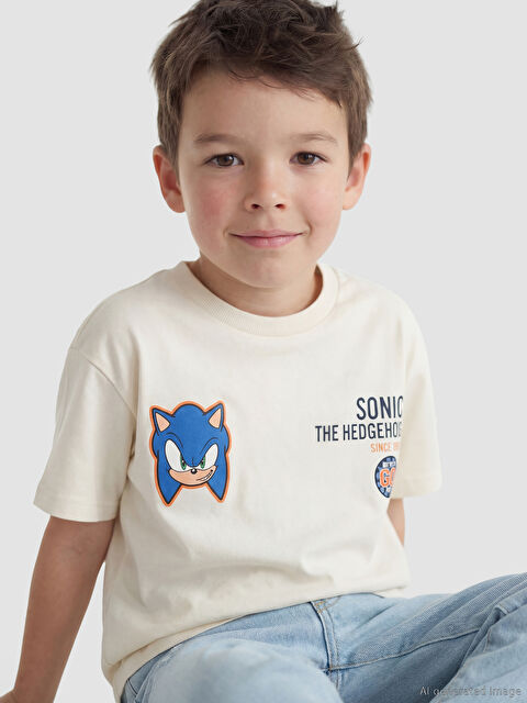 LCW Kids Bisiklet Yaka Sonic Baskılı Erkek Çocuk Tişört	