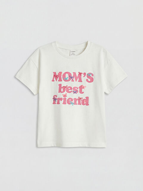 LCW Kids Bisiklet Yaka Nakışlı Kız Çocuk Tişört - S6F419Z1-R9J