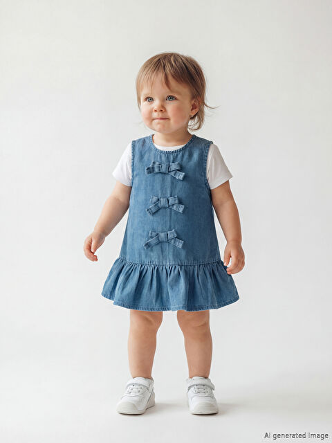 LCW baby Fiyonklu Kız Bebek Jean Elbise