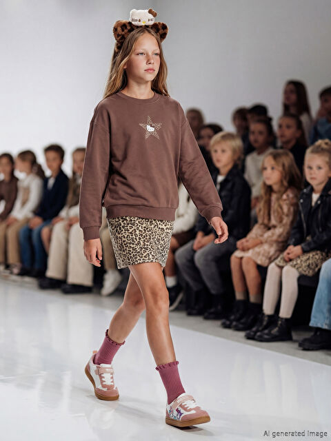 LCW Kids Bisiklet Yaka Hello Kitty Baskılı Kız Çocuk Sweatshirt