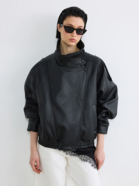 LCW Vision Veste en similicuir pour femme à col montant - S6E435Z8-CVL