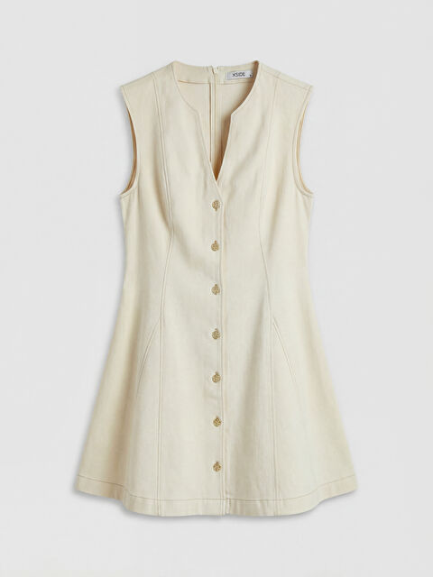 XSIDE Kaçık Yaka Belden Oturtma Mini Jean Elbise