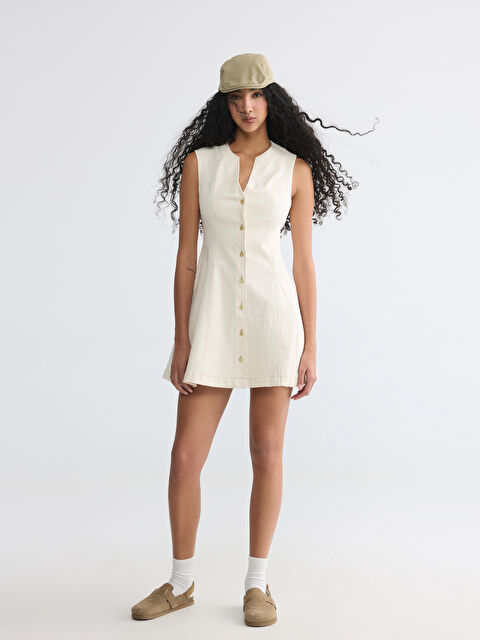 XSIDE Kaçık Yaka Belden Oturtma Mini Jean Elbise