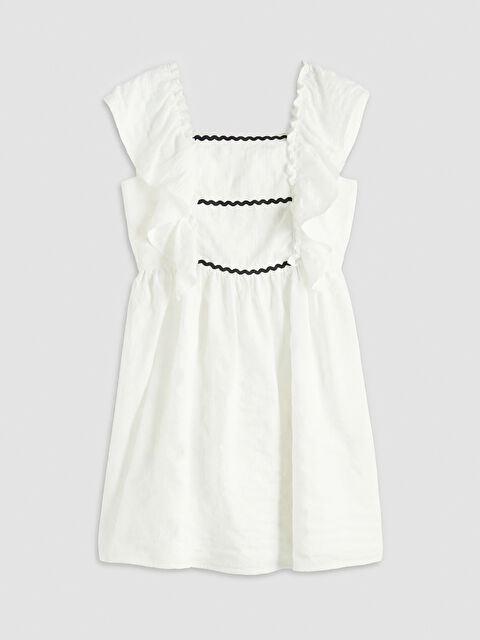 LCW Kids Kare Yaka Fırfırlı Kız Çocuk Elbise