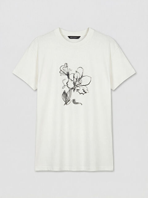 LCW Modest Bisiklet Yaka Çiçek Baskılı Kadın Tişört