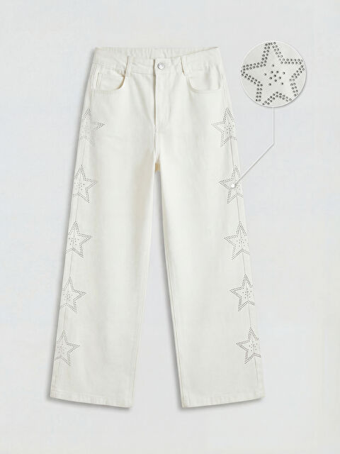 LCW Kids Wideleg Taşlı Kız Çocuk Pantolon