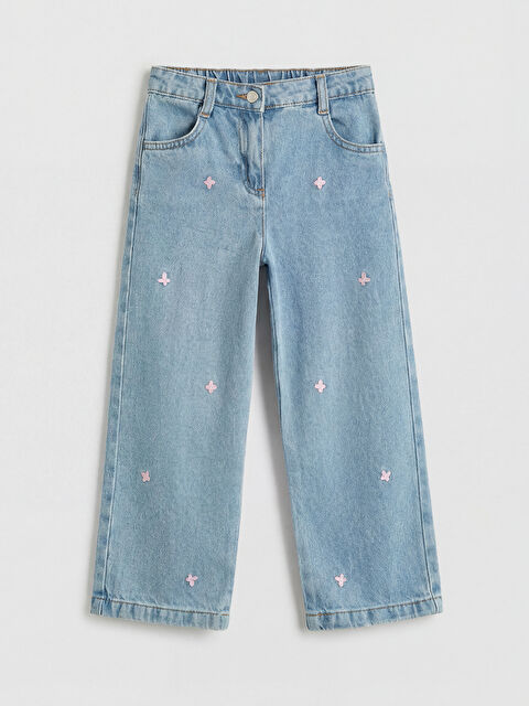 LCW Kids Wideleg Nakışlı Kız Çocuk Jean Pantolon - S6F454Z1-507
