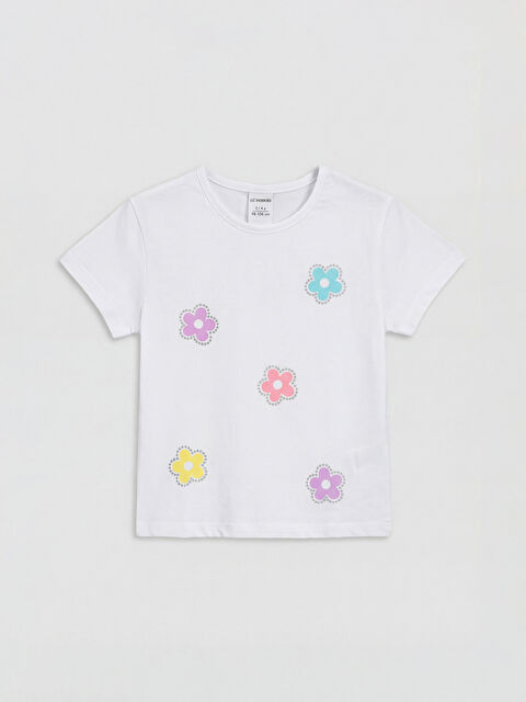 LCW Kids تي شيرت مطبوع بياقة دائرية للبنات