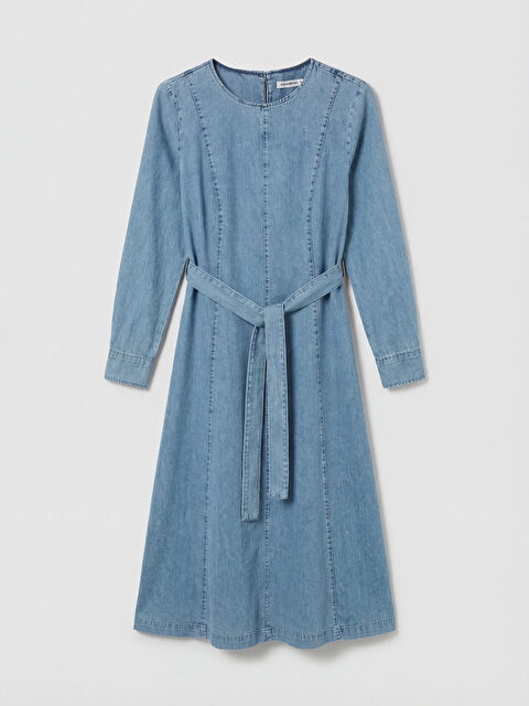 LCW EVERYDAY Bisiklet Yaka Beli Kuşaklı Jean Elbise - S6A459Z8-311