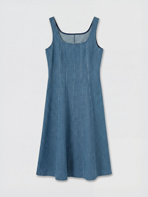 LCWAIKIKI Classic U Yaka Çizgili Belden Oturtmalı Jean Elbise