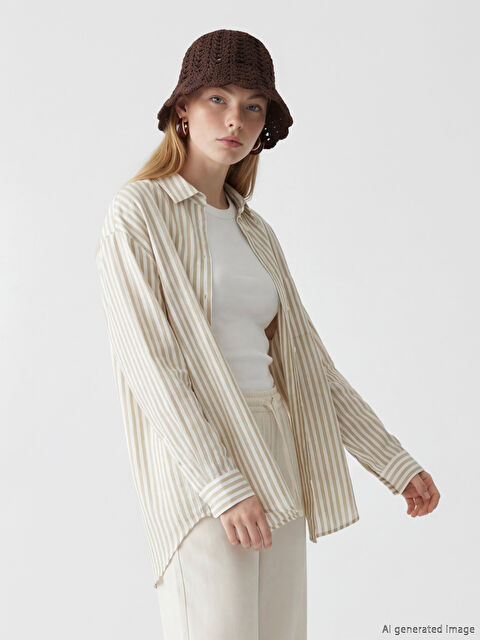 XSIDE Çizgili Oversize Keten Karışımlı Kadın Gömlek