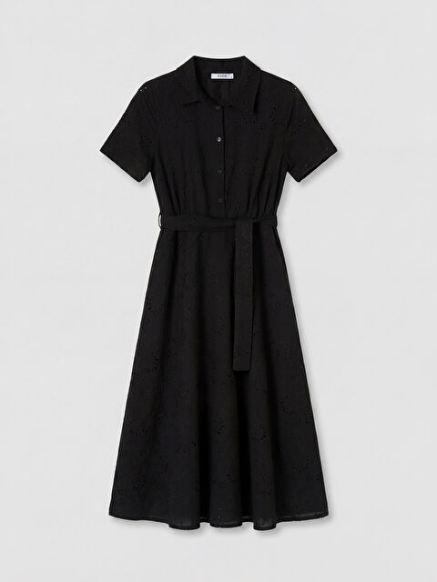 XSIDE Ajurlu Belden Oturtmalı Gömlek Elbise