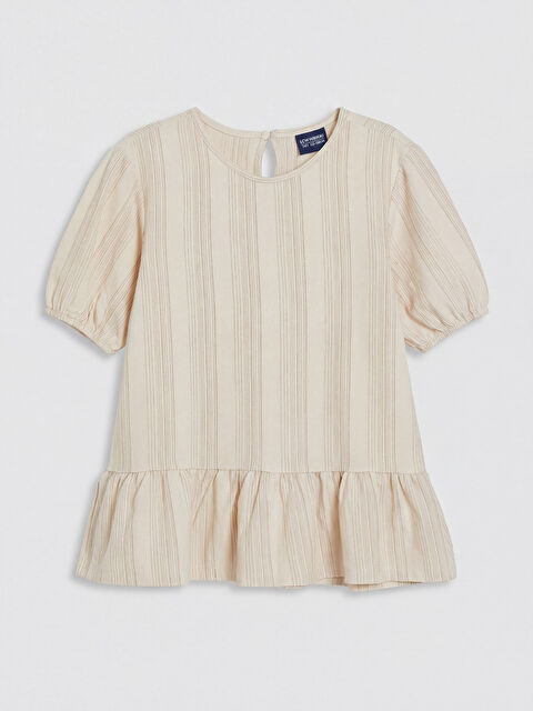 LCW Kids Çizgili Kız Çocuk Fırfırlı Tişört