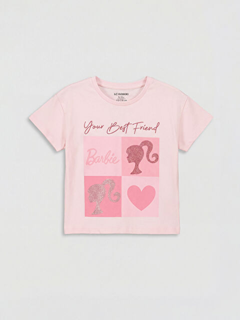 LCW Kids Bisiklet Yaka Barbie Baskılı Kız Çocuk Tişört - S6B461Z1-FYX