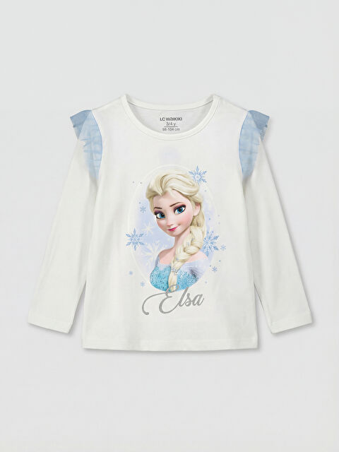 LCW Kids Bisiklet Yaka Elsa Baskılı Kız Çocuk Bluz	 - S6D462Z1-R9J