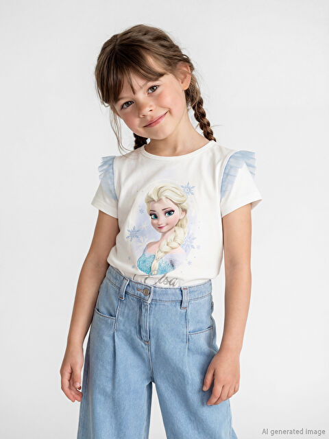 LCW Kids Bisiklet Yaka Elsa Baskılı Kız Çocuk Tişört - S6D462Z1-R9J