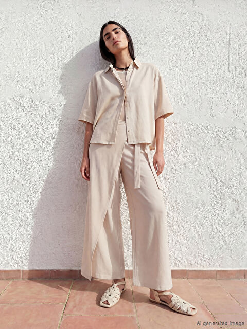 LCW Vision Beli Bağlamalı Geniş Paça Kadın Pantolon