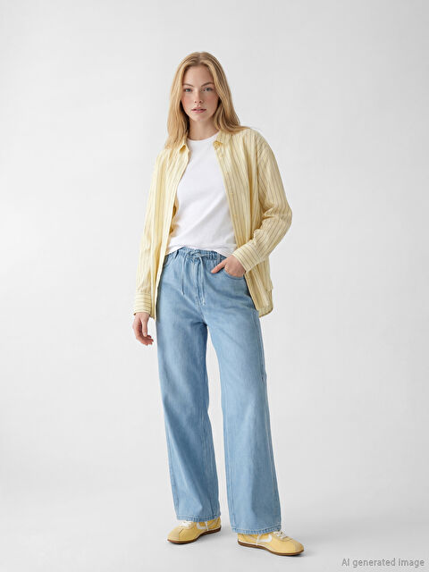 XSIDE Beli Lastikli Wideleg Kadın Jean Pantolon