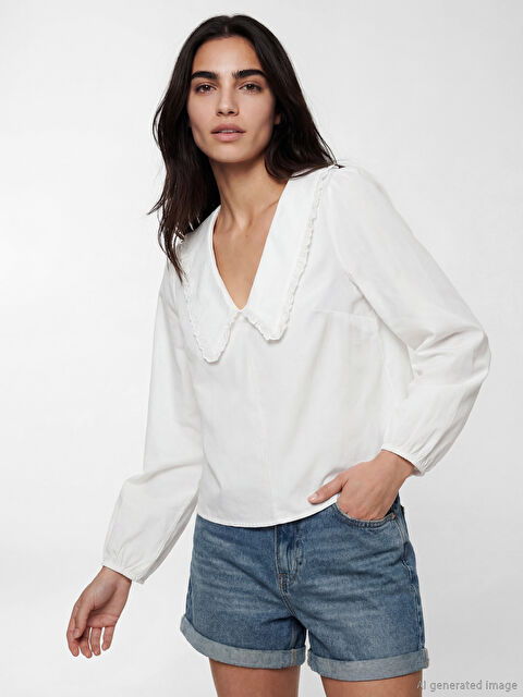 LCW Vision V Yaka Fırfırlı Bluz