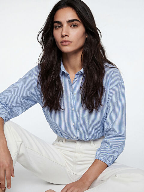 LCW Vision Çizgili Büzgülü Kadın Gömlek - S6ON17Z8-LEN