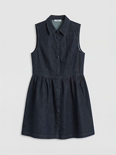XSIDE Gömlek Yaka Büzgülü Mini Jean Elbise - S6C468Z8-1EA