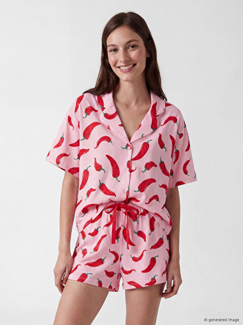 LCW Young Gömlek Yaka Kadın Şortlu Pijama Takımı