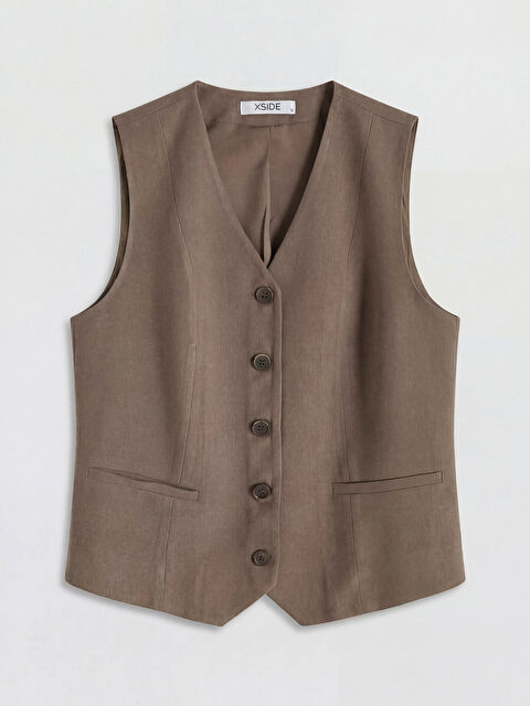 XSIDE V Yaka Keten  Karışımlı Kadın Klasik Yelek