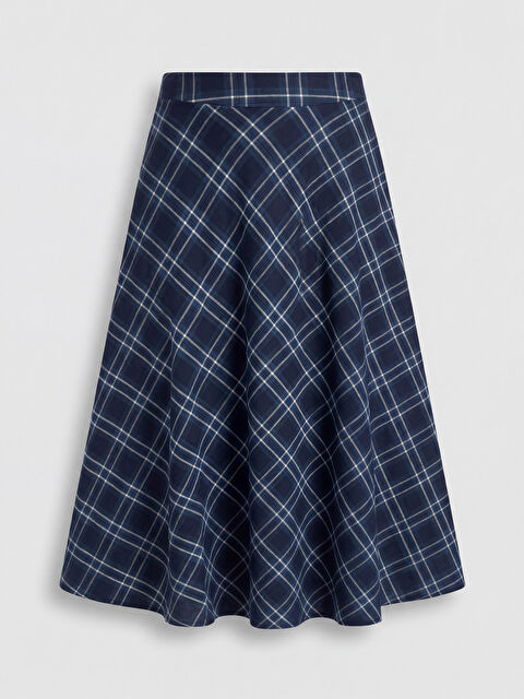 LCWAIKIKI Classic Beli Lastikli Ekose Kloş Etek