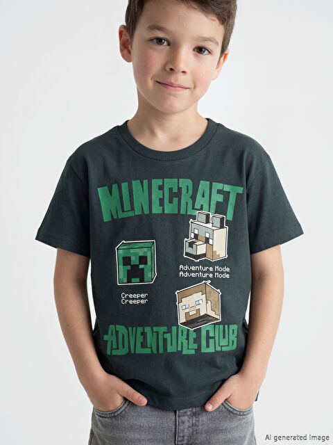 LCW Kids Bisiklet Yaka Minecraft Baskılı Erkek Çocuk Tişört