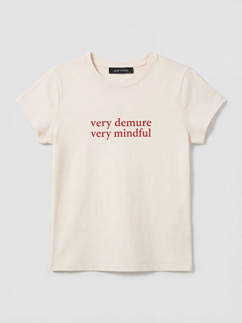 LCW Vision Bisiklet Yaka Baskılı Kadın Tişört - S6D489Z8-FST