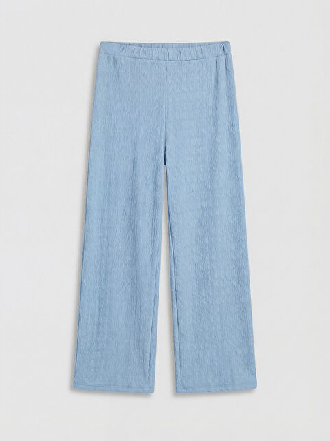 LCW Kids Geniş Paça Kız Çocuk Dokulu Pantolon