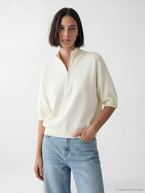 LCW Vision Dik Yaka Oversize Kadın Triko Kazak - S6F492Z8-15U