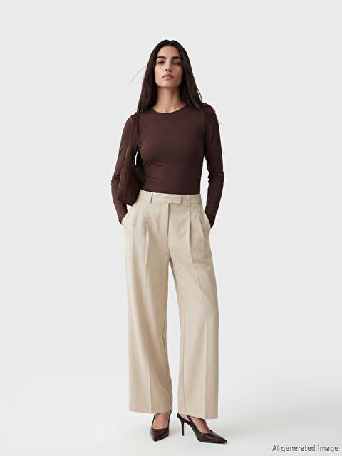 LCW Vision Loose Fit Kadın Pileli Kumaş Pantolon - S6A499Z8-ZD7