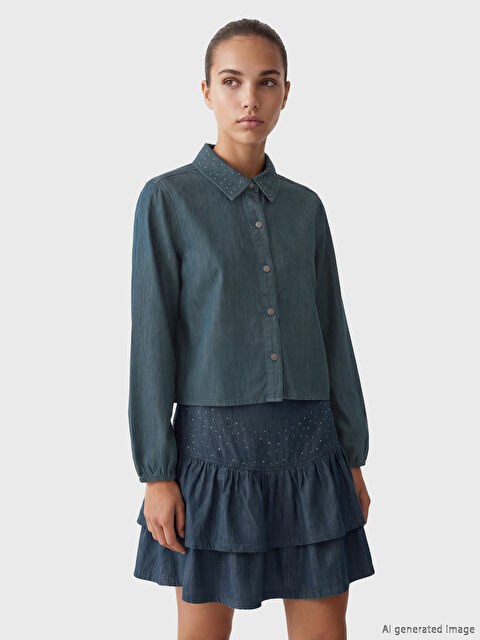 Natuvera Taşlı Kadın Jean Gömlek