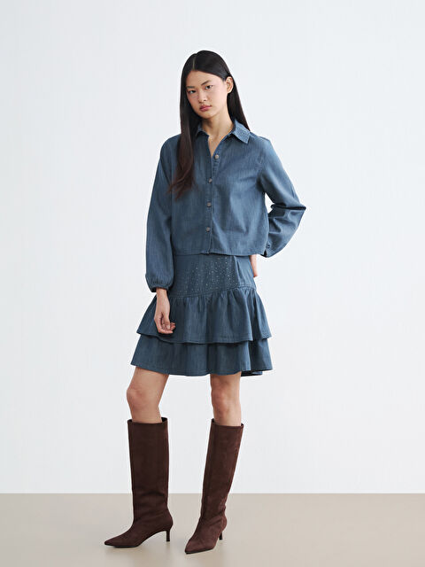 Natuvera Beli Fermuarlı Taşlı Katkat Mini Jean Etek - S6A500Z8-ZZK